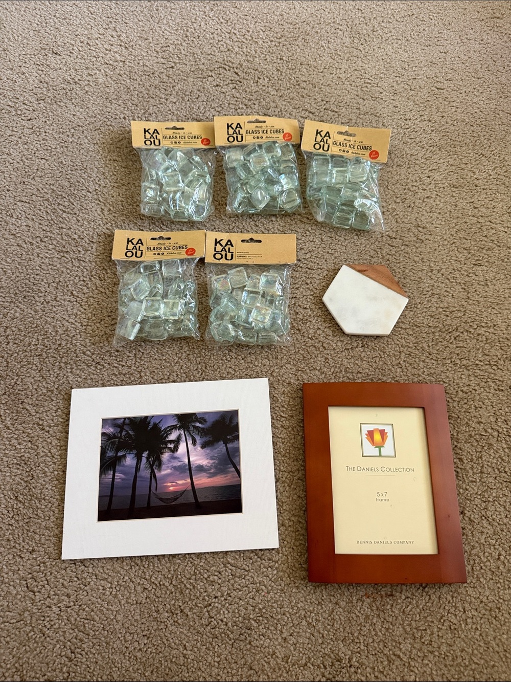 Coastal Home Decor Bundle: 5x7 Wood Frame, Palm Print, Glass Accents, Coaster